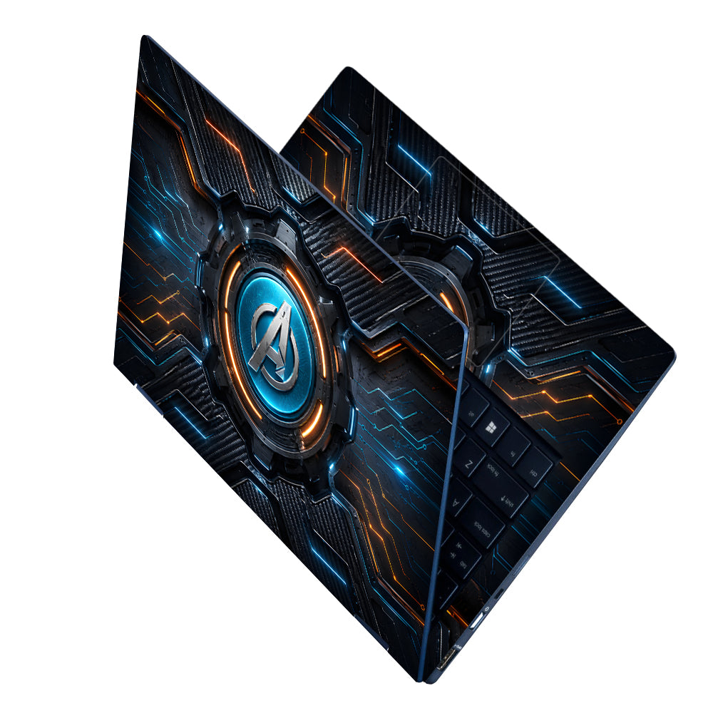 A Gear Circuit Blue Orange Laptop Skin - View 2
