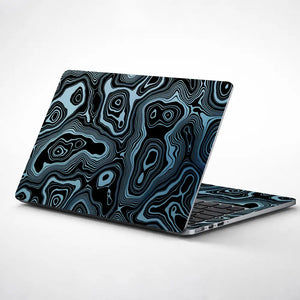 Abstract Black And Blue Contour Lines Laptop Skin - View 1