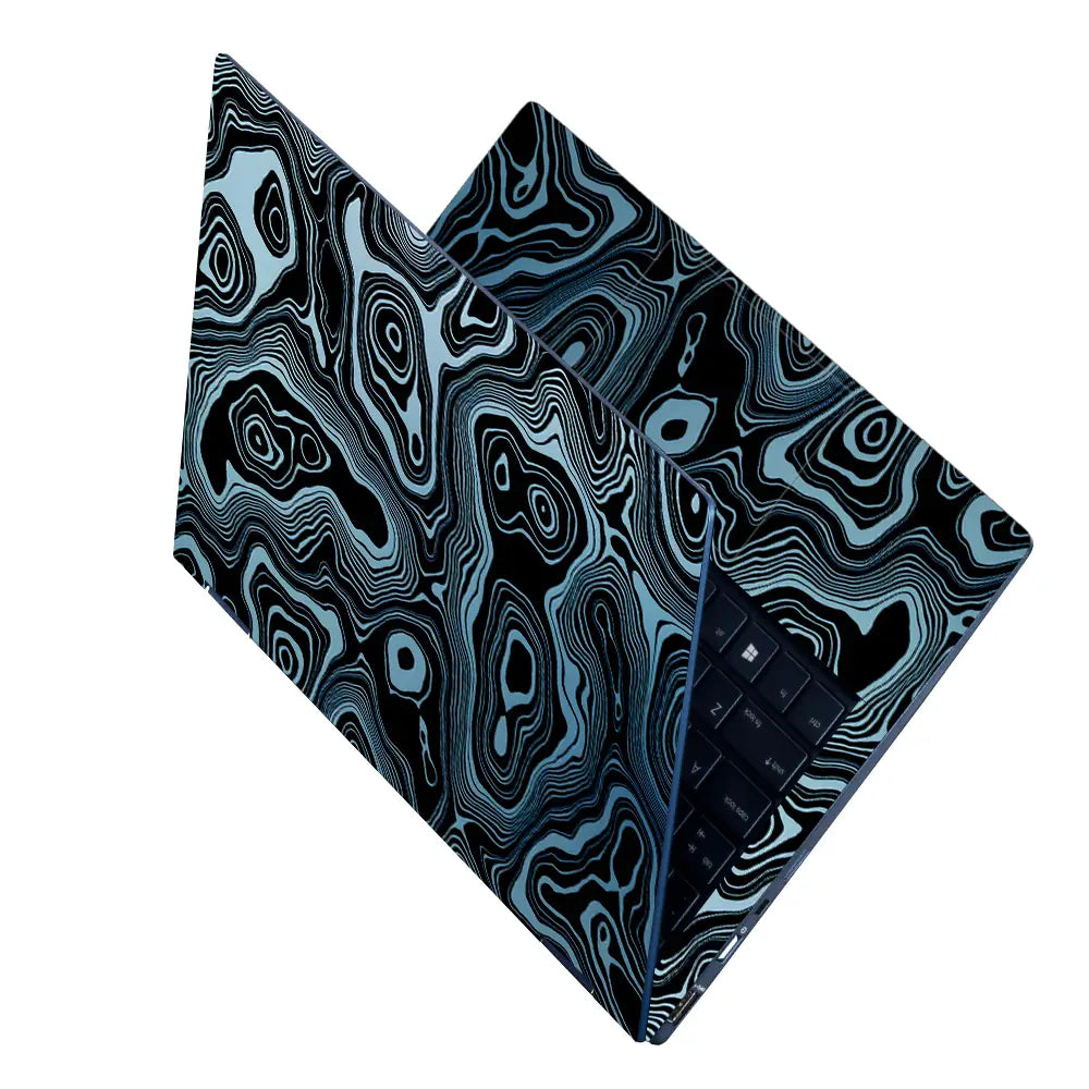 Abstract Black And Blue Contour Lines Laptop Skin - View 2