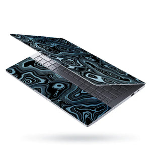 Abstract Black And Blue Contour Lines Laptop Skin - View 3