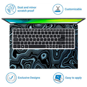 Abstract Black And Blue Contour Lines Laptop Skin - View 5