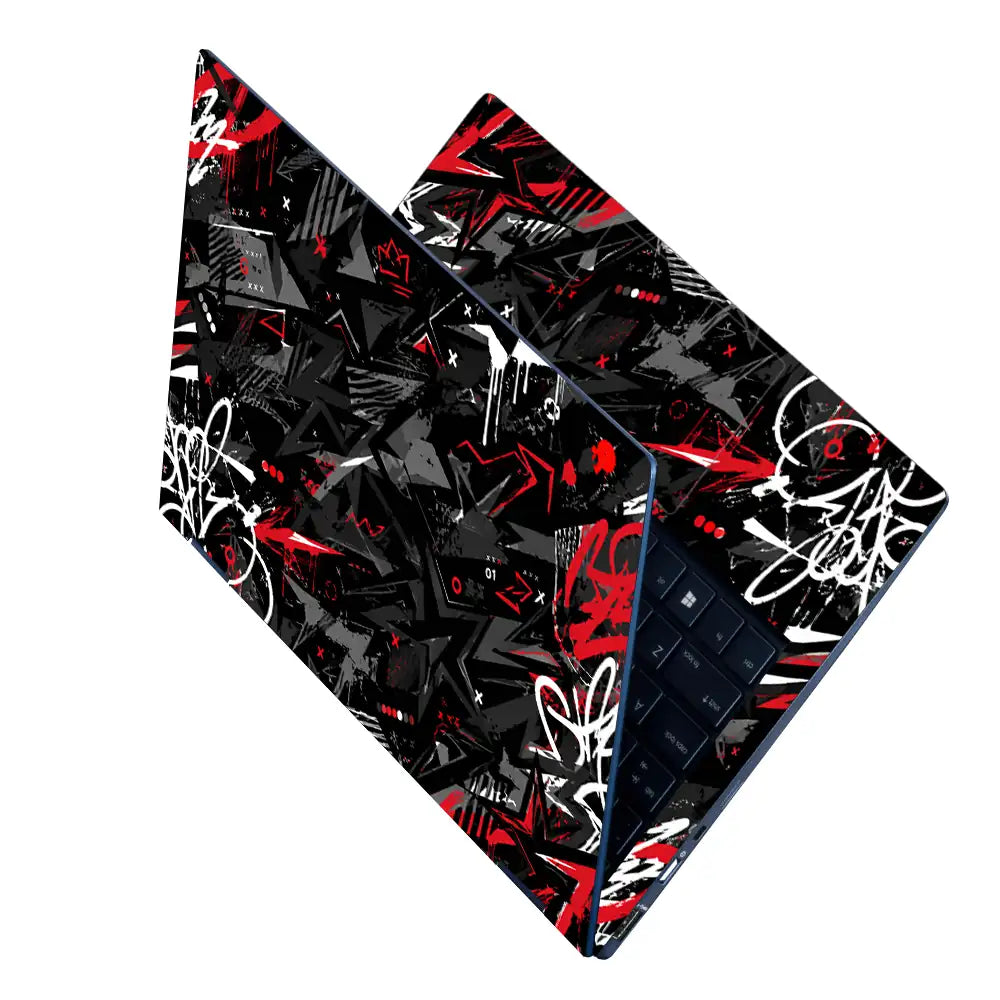Abstract Black Red Graffiti Chaos Laptop Skin - View 2