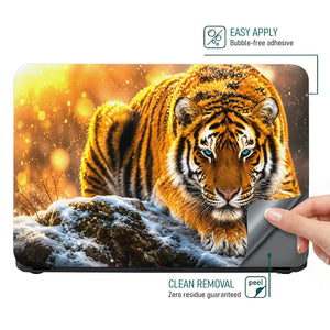 Abstract Blue Eyed Tiger Crouching in Snow Laptop Skin - View 4