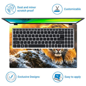 Abstract Blue Eyed Tiger Crouching in Snow Laptop Skin - View 5