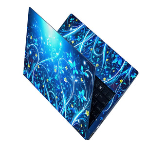 Abstract Blue Glowing Floral Fantasy Swirls Laptop Skin - View 2