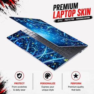Abstract Blue Glowing Floral Fantasy Swirls Laptop Skin - View 3