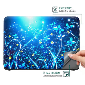 Abstract Blue Glowing Floral Fantasy Swirls Laptop Skin - View 4