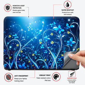Abstract Blue Glowing Floral Fantasy Swirls Laptop Skin - View 4