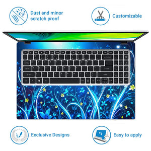 Abstract Blue Glowing Floral Fantasy Swirls Laptop Skin - View 5