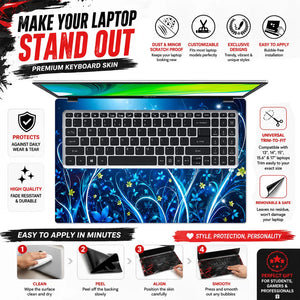 Abstract Blue Glowing Floral Fantasy Swirls Laptop Skin - View 5