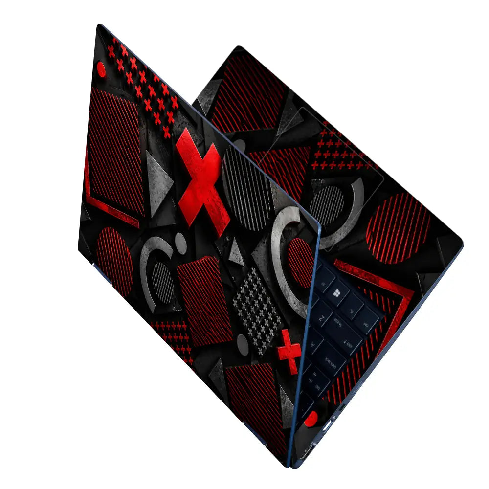 Abstract Crosses Plus Red Black Laptop Skin - View 2