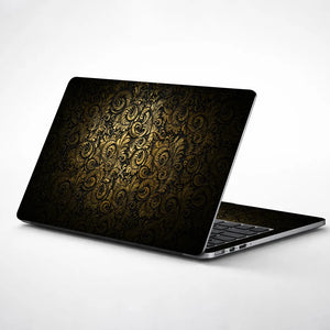 Abstract Dark Gold Ornamental Damask Pattern Laptop Skin - View 1