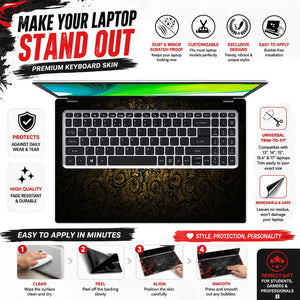 Abstract Dark Gold Ornamental Damask Pattern Laptop Skin - View 5