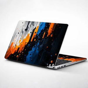 Abstract Drips Orange Blue Paint Laptop Skin - View 1