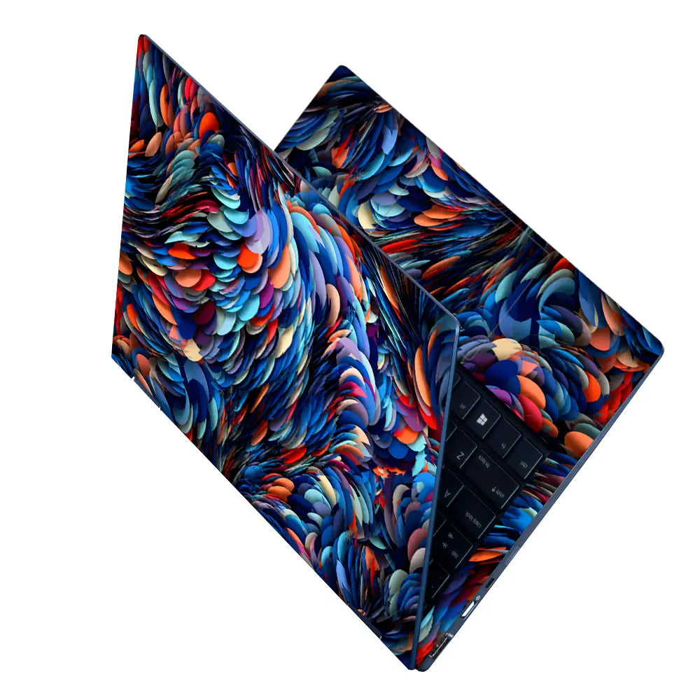Abstract Feathers Blue Orange Petals Laptop Skin - View 2