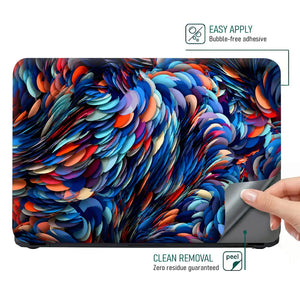 Abstract Feathers Blue Orange Petals Laptop Skin - View 4