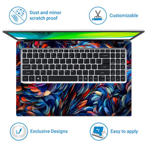 Abstract Feathers Blue Orange Petals Laptop Skin - View 5