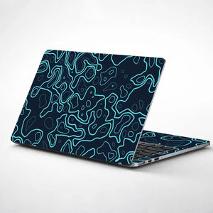 Abstract Geometric Lines In Aqua And Black Laptop Skin - View 1