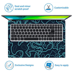 Abstract Geometric Lines In Aqua And Black Laptop Skin - View 5