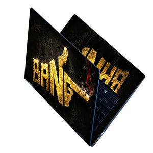 Abstract Gold Bang Smoking Gun Typography Laptop Skin - View 2