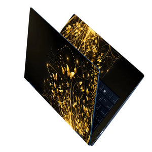 Abstract Golden Butterflies and Floral Sparkles Laptop Skin - View 2