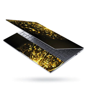 Abstract Golden Butterflies and Floral Sparkles Laptop Skin - View 3