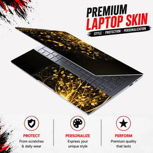Abstract Golden Butterflies and Floral Sparkles Laptop Skin - View 3