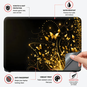 Abstract Golden Butterflies and Floral Sparkles Laptop Skin - View 4