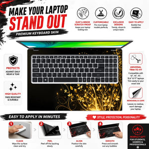 Abstract Golden Butterflies and Floral Sparkles Laptop Skin - View 5