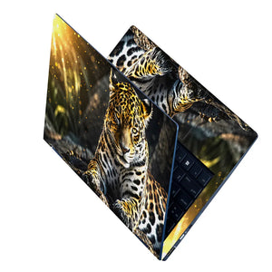 Abstract Golden Jaguar Resting in Jungle Light Laptop Skin - View 2