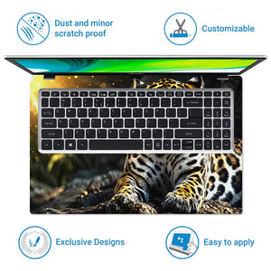 Abstract Golden Jaguar Resting in Jungle Light Laptop Skin - View 5