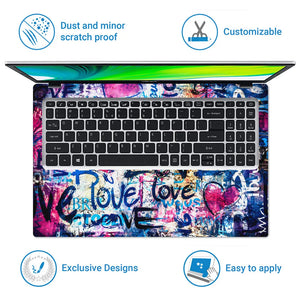 Abstract Graffiti Love Wall Pink Blue Laptop Skin - View 5