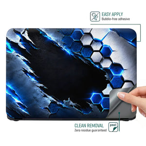 Abstract Hexagon Metal Blue Cracked Laptop Skin - View 4
