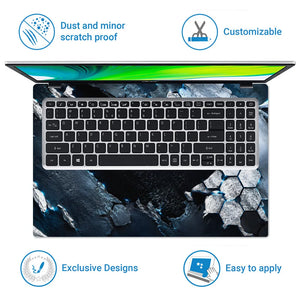 Abstract Hexagon Rock Cave Blue Laptop Skin - View 5