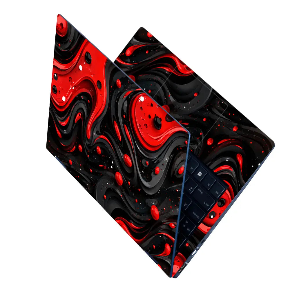 Abstract Liquid Red Black Swirls Laptop Skin - View 2