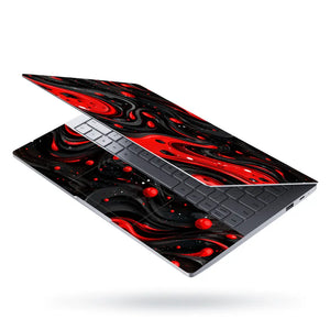 Abstract Liquid Red Black Swirls Laptop Skin - View 3