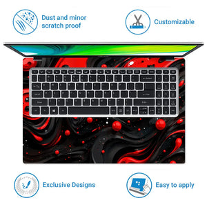Abstract Liquid Red Black Swirls Laptop Skin - View 5