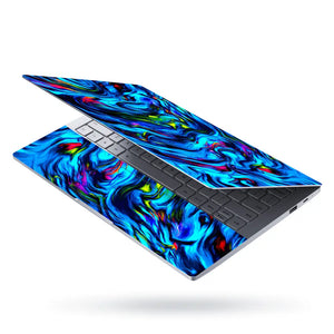 Abstract Liquid Swirls Neon Blue Laptop Skin - View 3