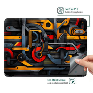Abstract Machinery Yellow Red Gears Laptop Skin - View 4
