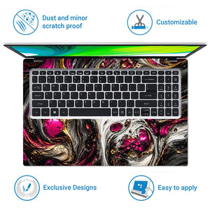 Abstract Magenta Gold Liquid Marble Swirl Laptop Skin - View 5