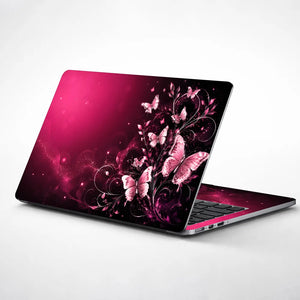 Abstract Pink Butterfly Garden Swirls Laptop Skin - View 1