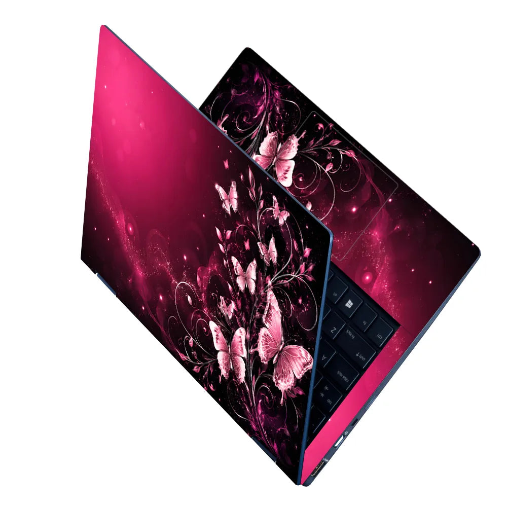 Abstract Pink Butterfly Garden Swirls Laptop Skin - View 2