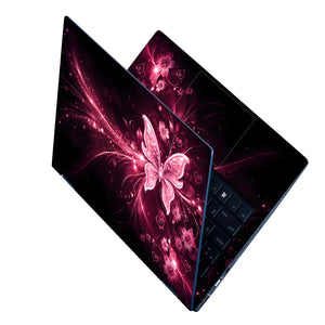 Abstract Pink Glowing Butterfly Floral Hearts Laptop Skin - View 2