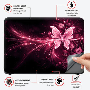 Abstract Pink Glowing Butterfly Floral Hearts Laptop Skin - View 4