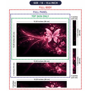 Abstract Pink Glowing Butterfly Floral Hearts Laptop Skin - View 8