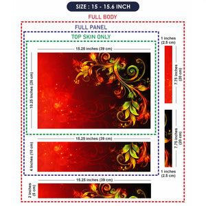 Abstract Red Fire Foliage Swirls on Black Laptop Skin - View 8