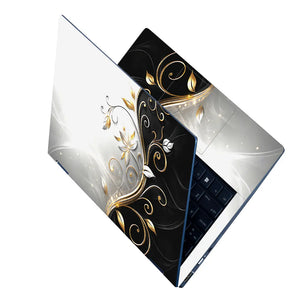 Abstract Silver Gold Floral Swirl on Grey Laptop Skin - View 2