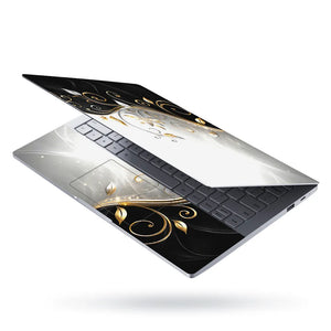 Abstract Silver Gold Floral Swirl on Grey Laptop Skin - View 3