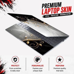 Abstract Silver Gold Floral Swirl on Grey Laptop Skin - View 3