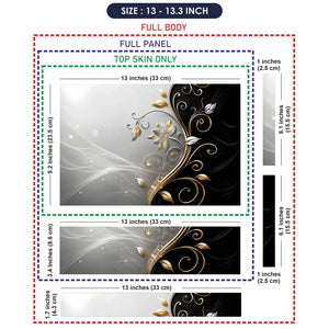 Abstract Silver Gold Floral Swirl on Grey Laptop Skin - View 6